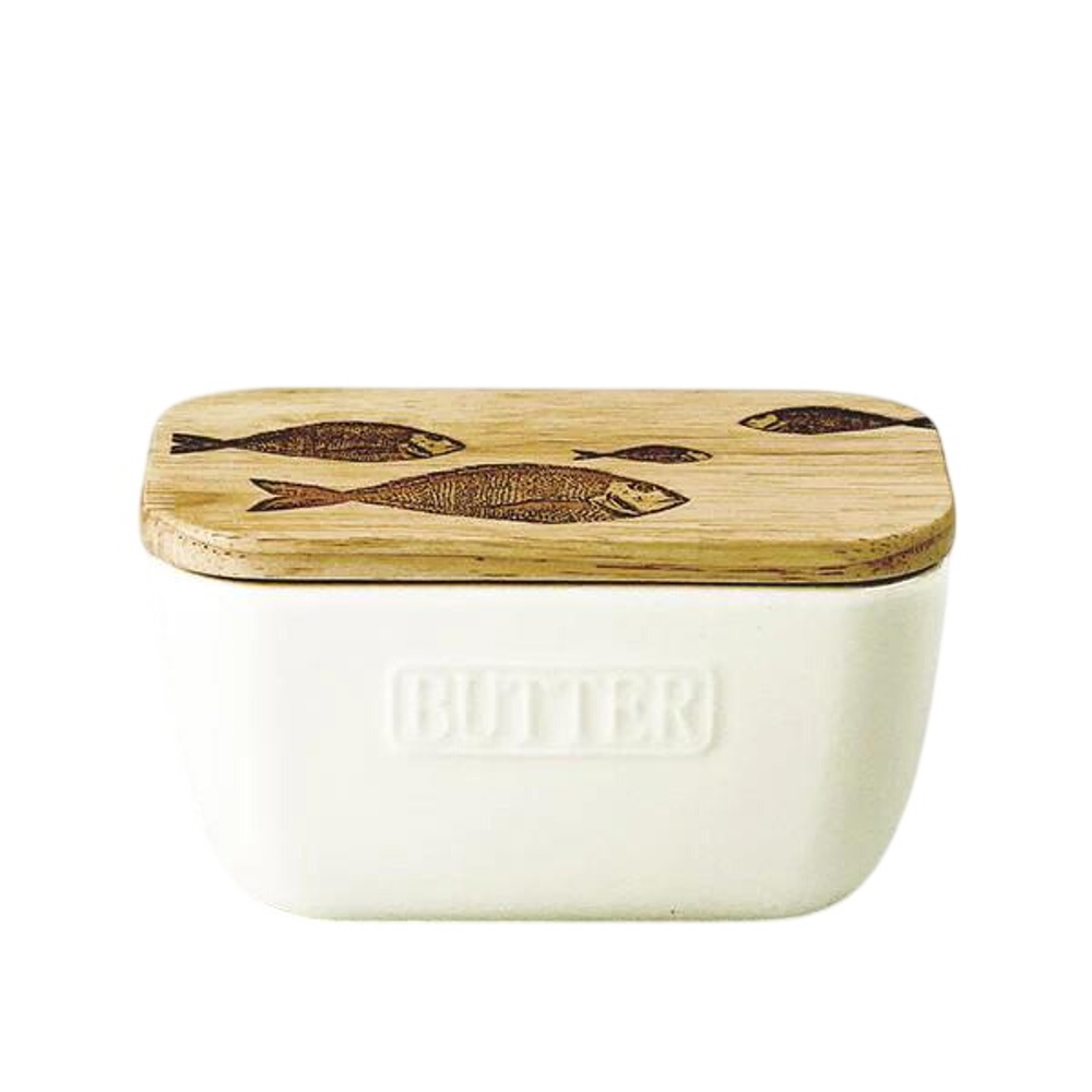 Selbrae House White Butter Dish Fish Repeat